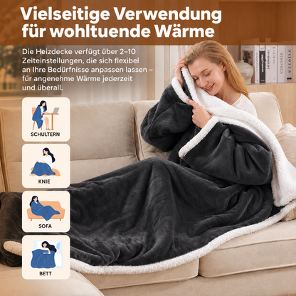 🔥 Tragbare Heizdecke mit Fußtasche aus Sherpa 🔥 Überhitzungsschutz & automatische Abschaltung