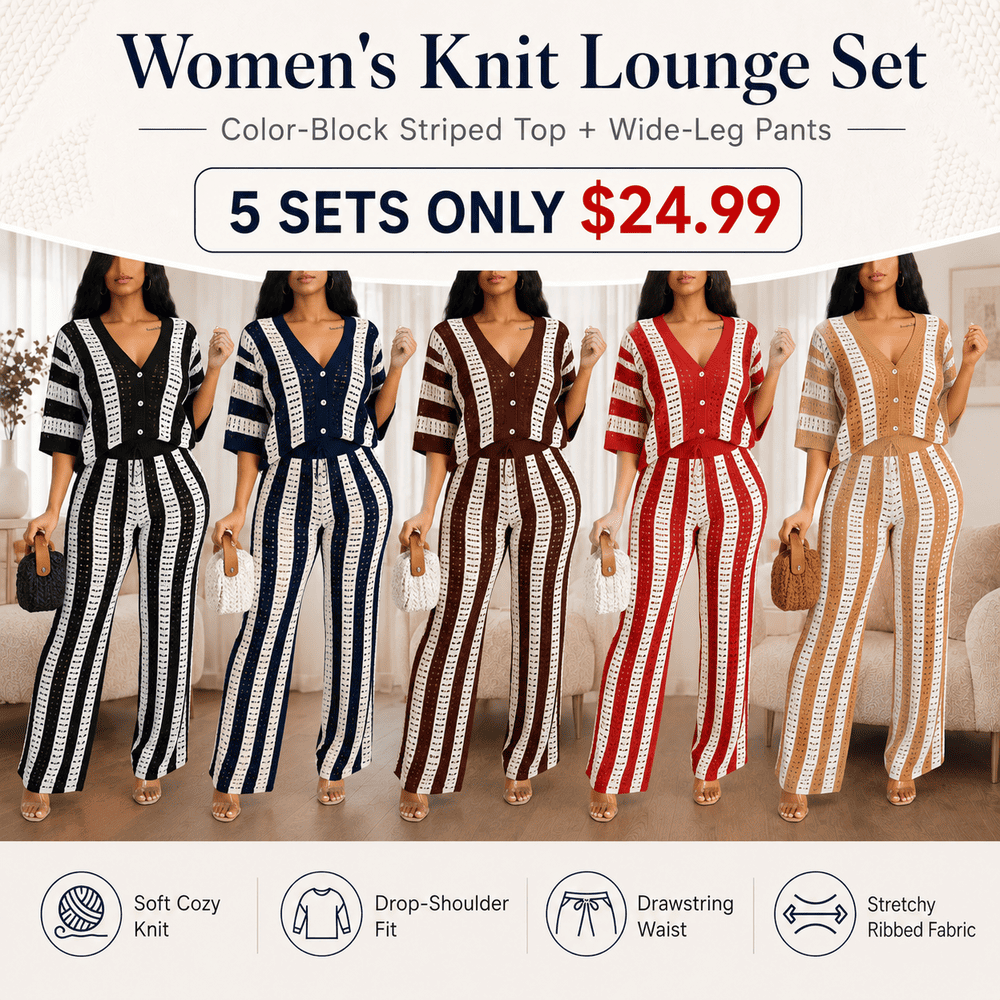 Women's Color-Block Striped Cutout Button-Front Top & Wide-Leg Pants Two-Piece Set