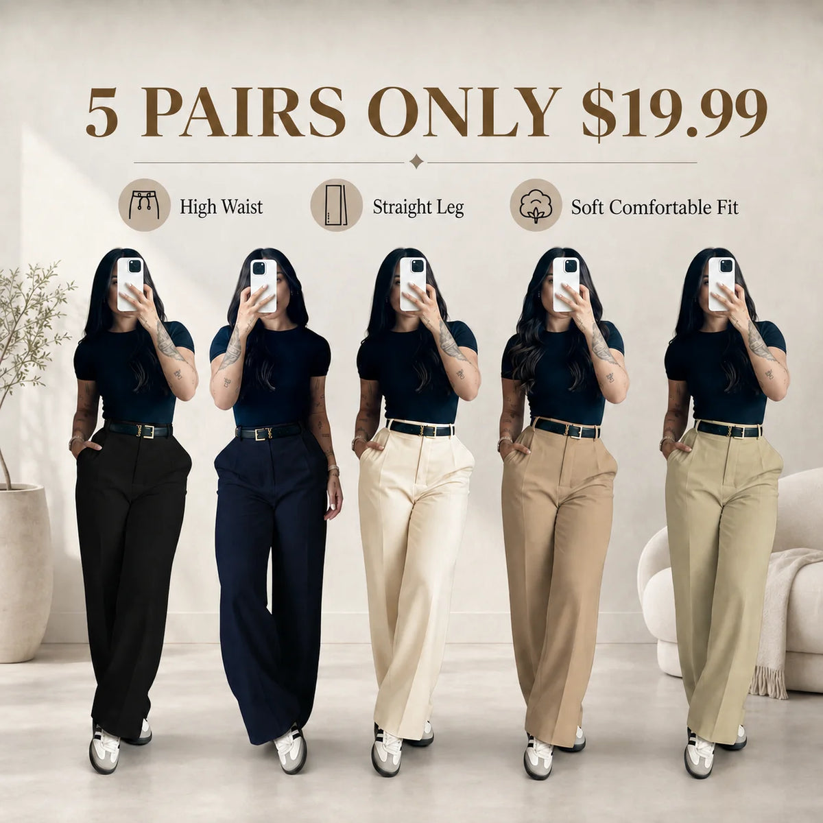Women's High Waist Straight Leg Suit Pants