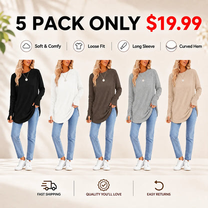 Women's Long Sleeve Tunic Top with Thumb Holes & Curved Hem