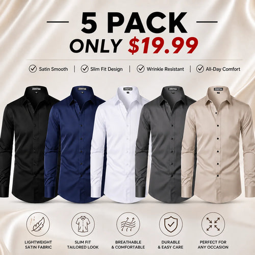Men's Satin Long Sleeve Dress Shirt Slim Fit