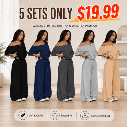 Women's Off Shoulder Top & Wide Leg Pants Set