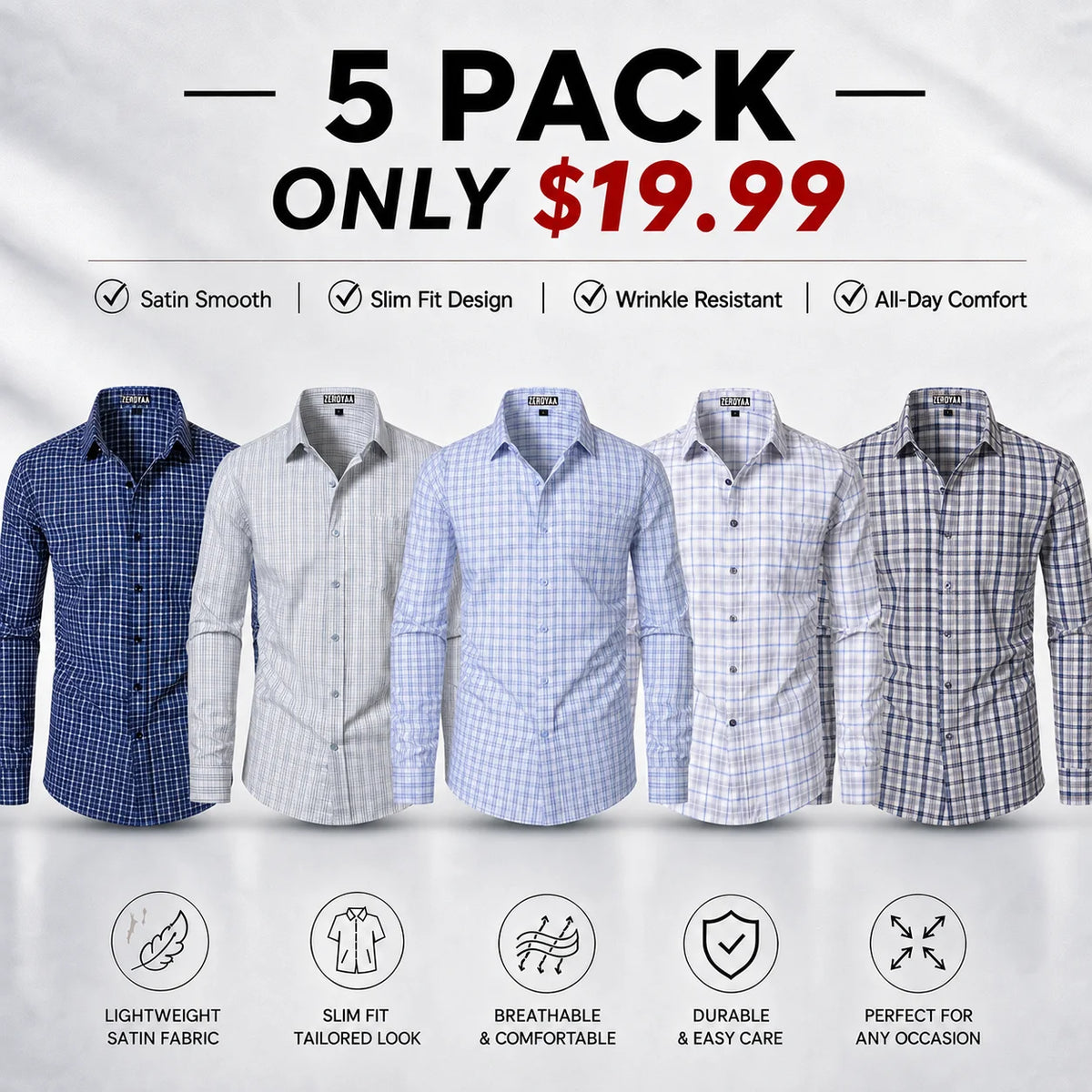 Men's Plaid Long Sleeve Dress Shirt