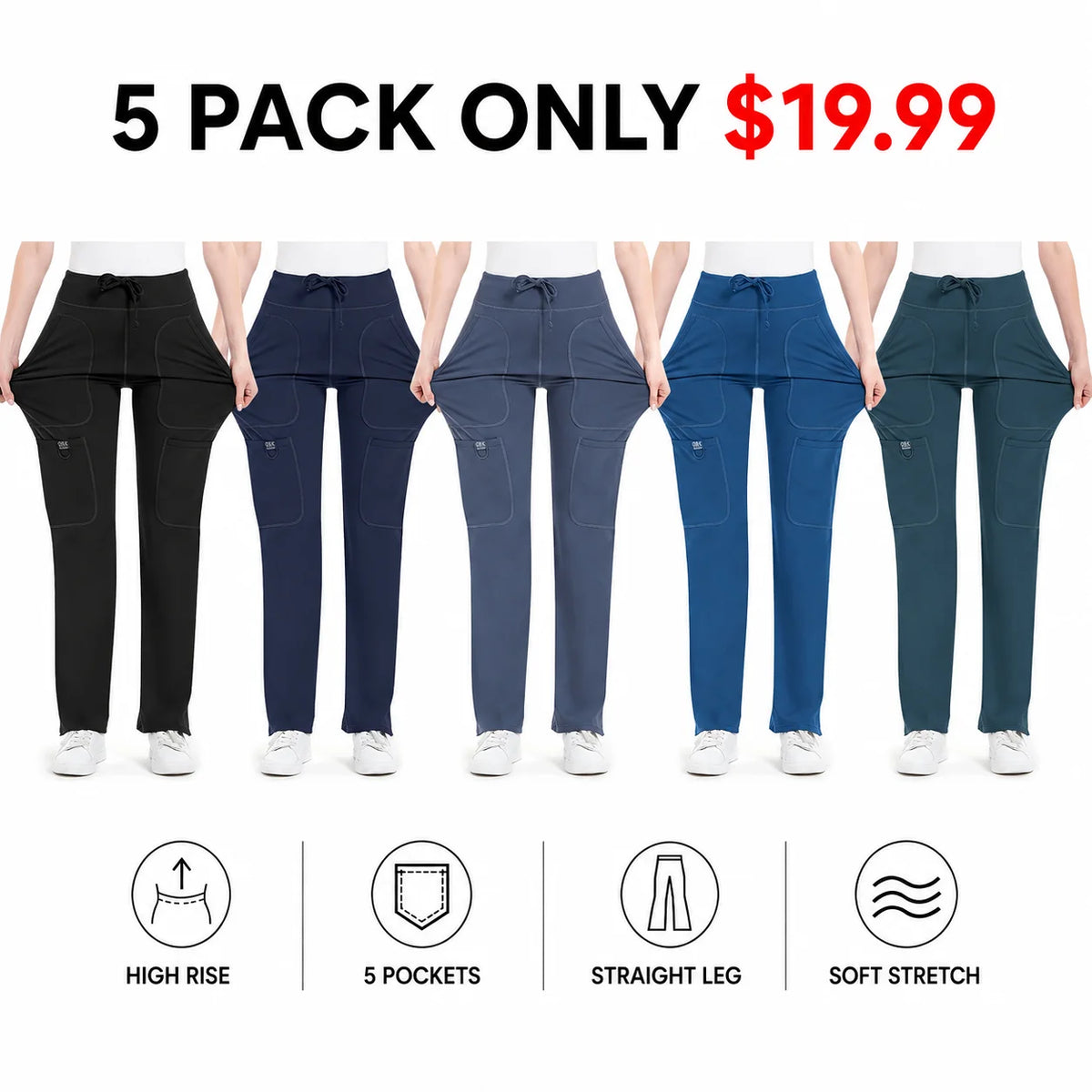 Women's Yoga Scrub Pants - 4-Way Stretch Work Pants with 5 Pockets