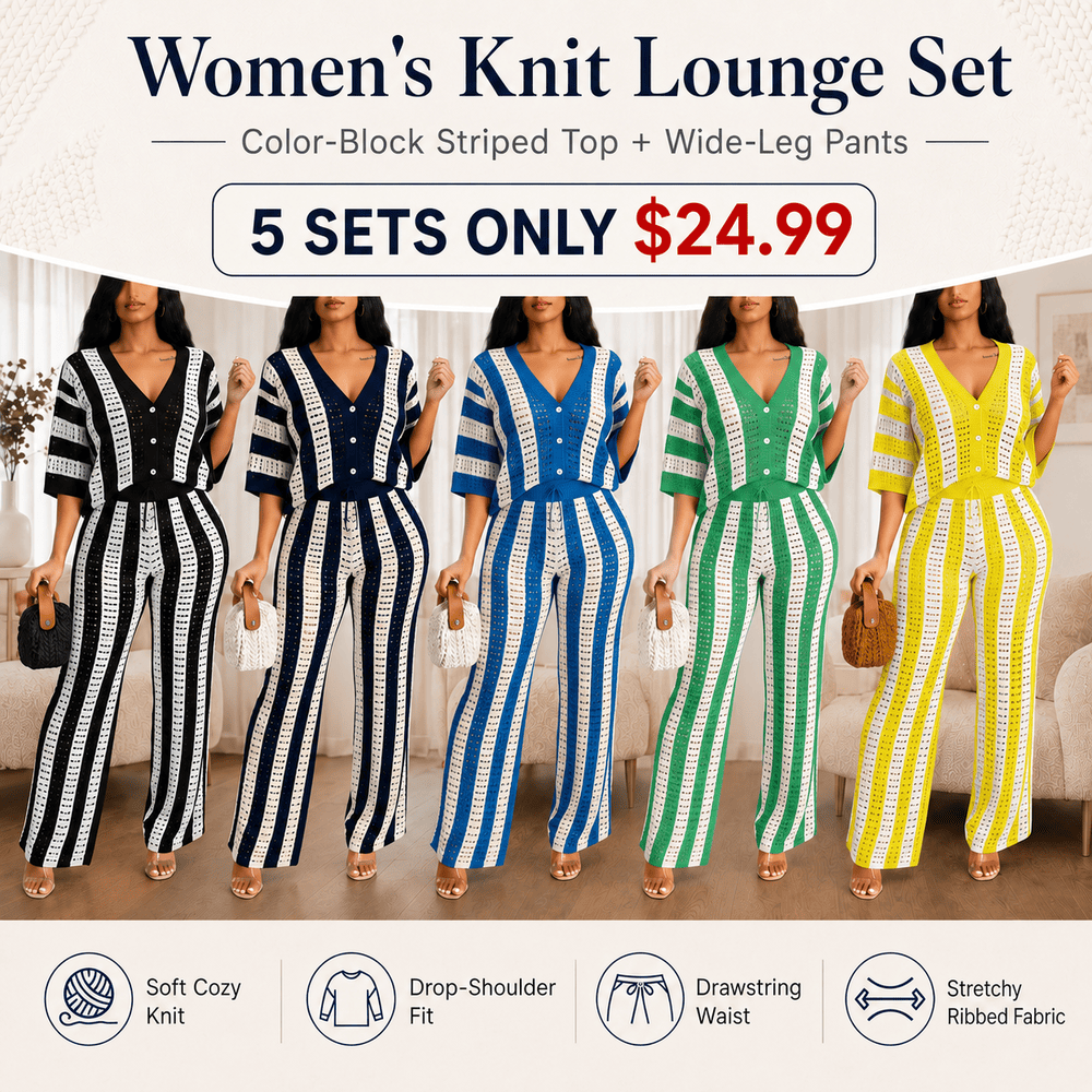 Women's Color-Block Striped Cutout Button-Front Top & Wide-Leg Pants Two-Piece Set