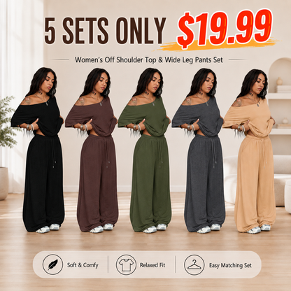 Women's Off Shoulder Top & Wide Leg Pants Set