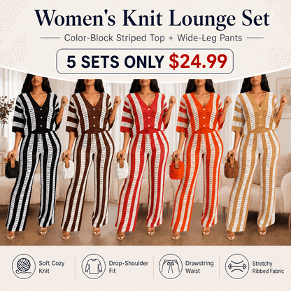 Women's Color-Block Striped Cutout Button-Front Top & Wide-Leg Pants Two-Piece Set
