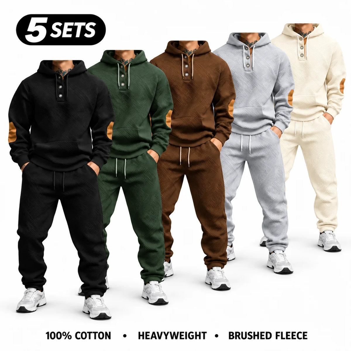 Men's 2-Piece 100% Cotton Heavyweight Brushed Fleece Hoodie & Sweatpants Set