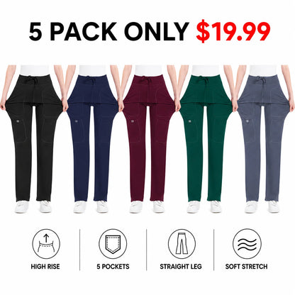 Women's Yoga Scrub Pants - 4-Way Stretch Work Pants with 5 Pockets