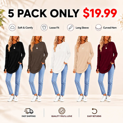 Women's Long Sleeve Tunic Top with Thumb Holes & Curved Hem