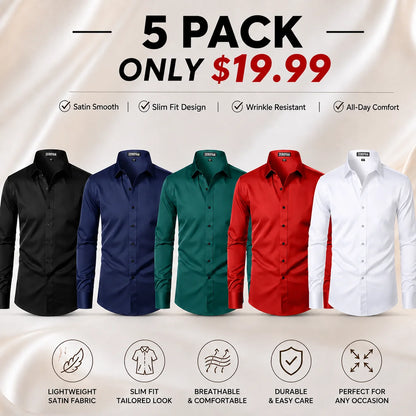 Men's Satin Long Sleeve Dress Shirt Slim Fit