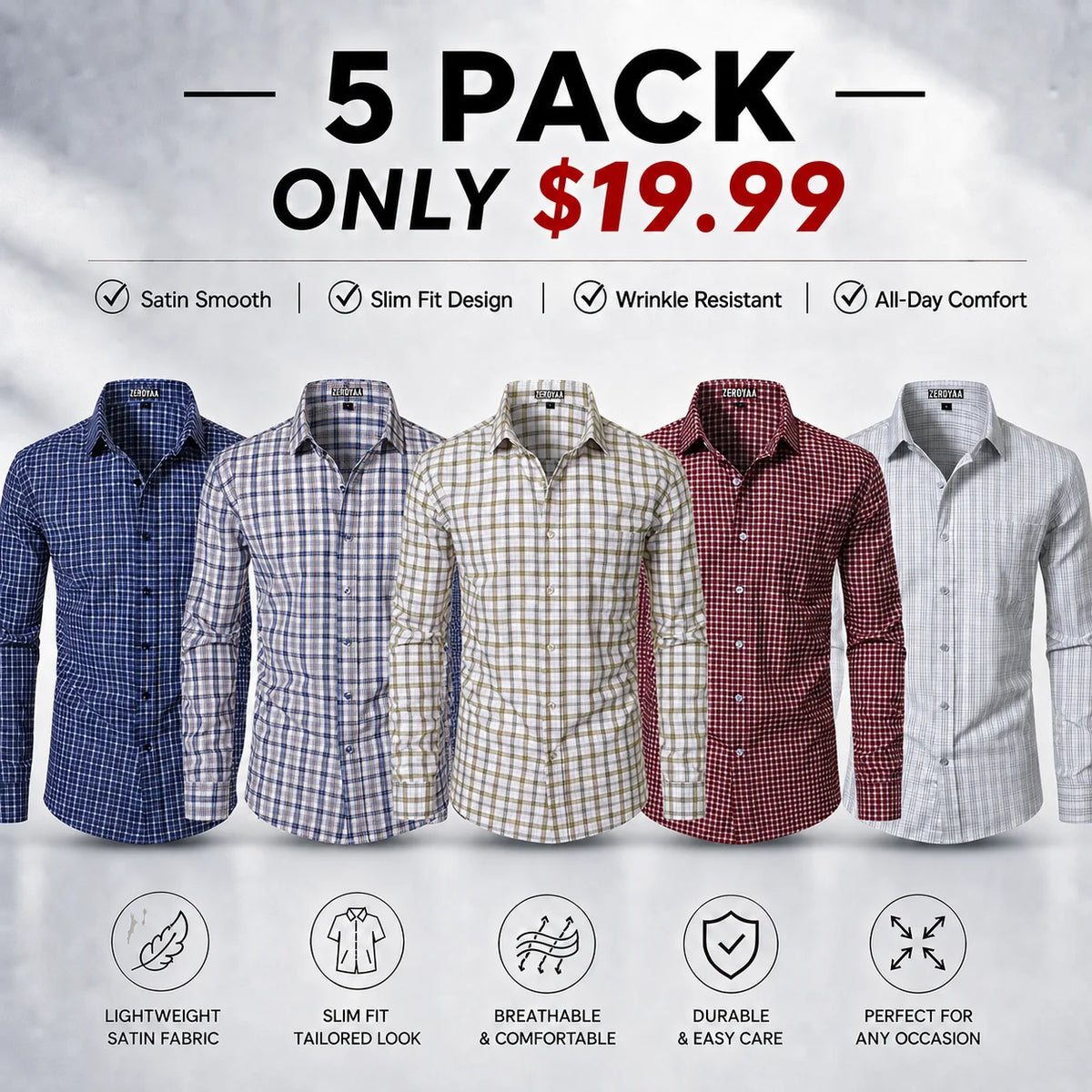 Men's Plaid Long Sleeve Dress Shirt