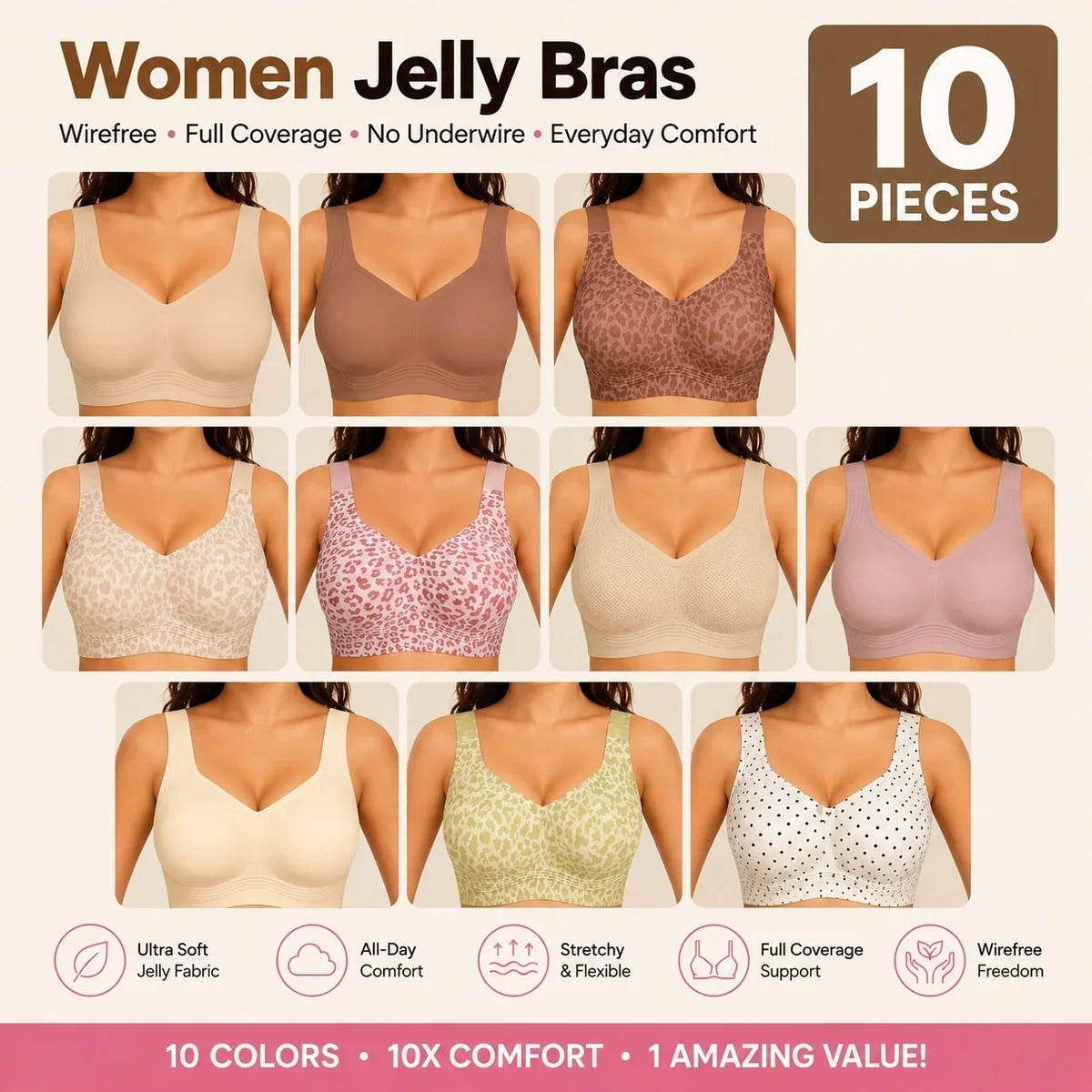 🔥 Clearance Sale — Limited Stock! 🔥Women Jelly Bras Wirefree Full Coverage No Underwire
