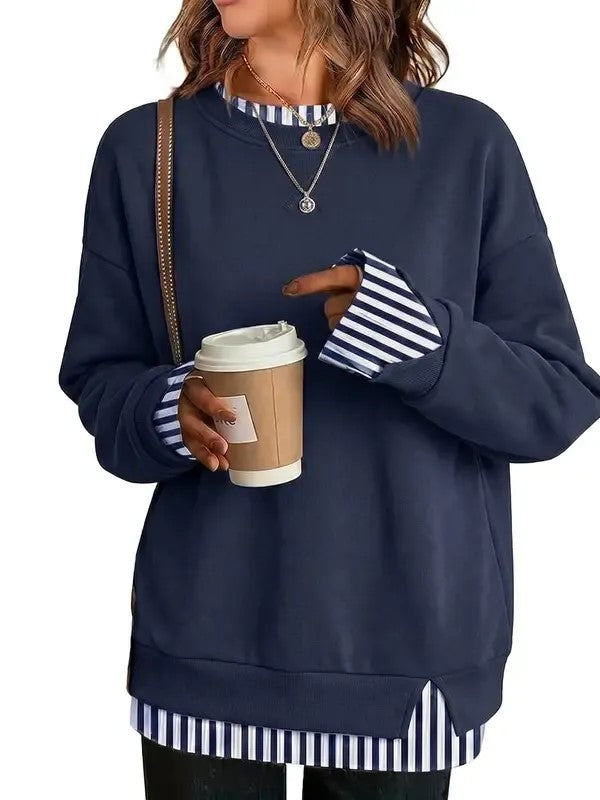 Damen Oversize Sweatshirt mit Rundhalsausschnitt im Lagen-Look