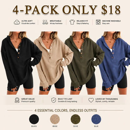 🔥Oversized V-Neck Hoodie – Side Slit Pullover