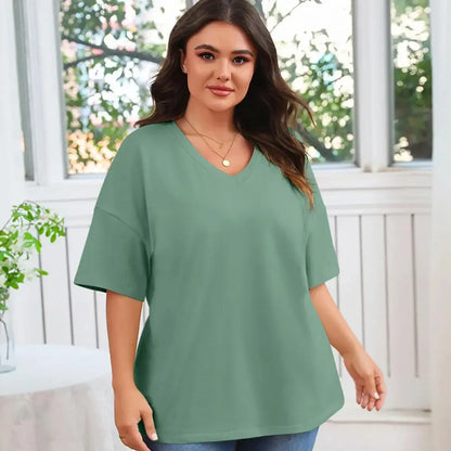 Women's Oversized Short Sleeve V-Neck Blouse – Lightweight Casual Summer Top