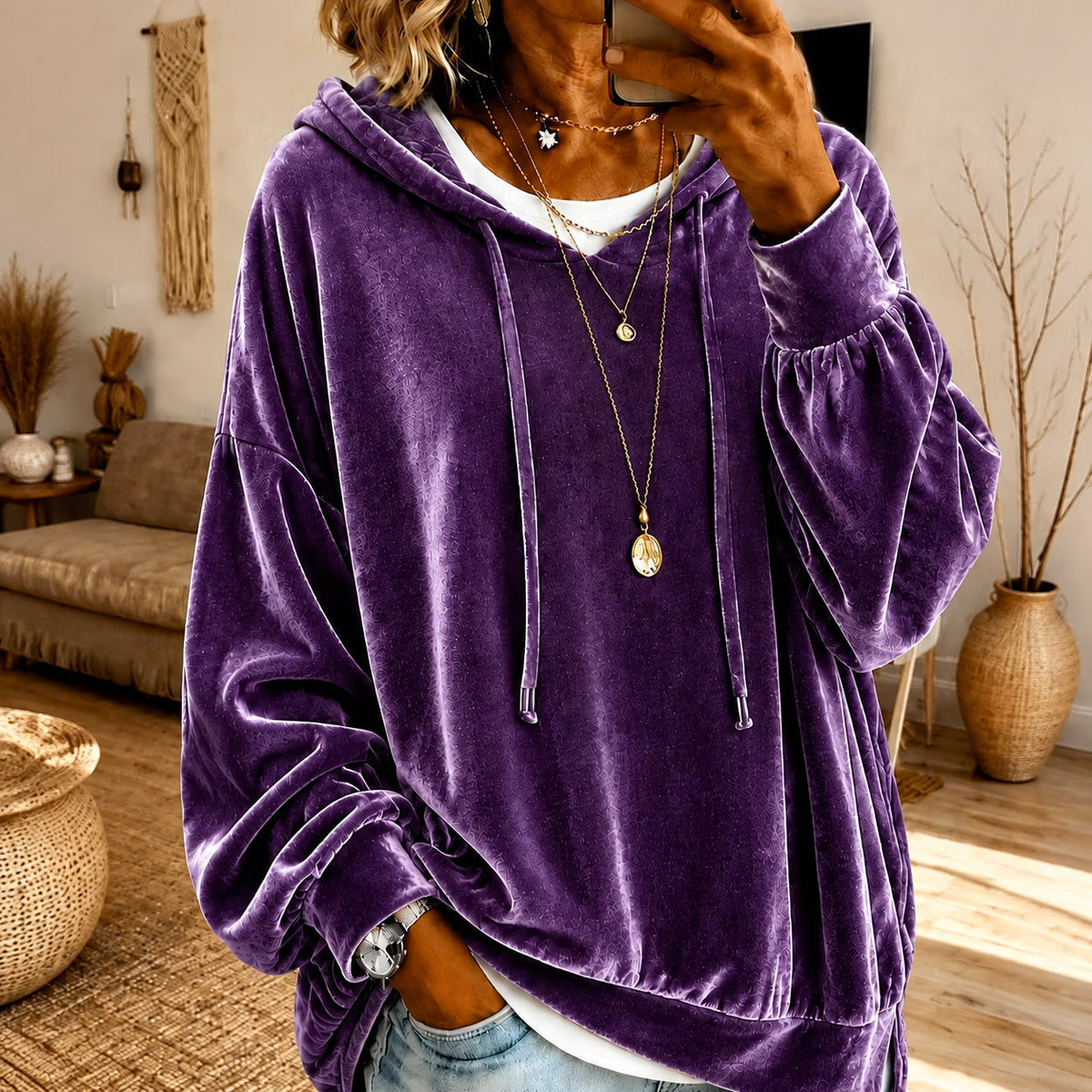 🔥Limited-Time Promotion Women's Loose Velvet Drawstring Hoodie
