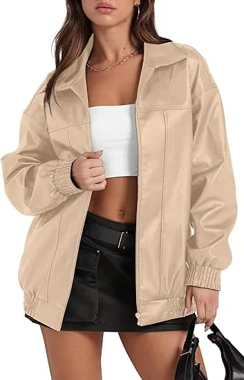 🤲Leather Jacket Women Faux Oversized Motorcycle Bomber Coats 2025 – Bold, Chic & Unstoppable