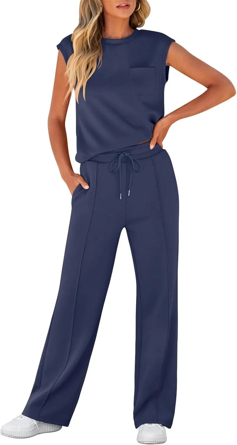 Women 2 Piece Set Sleeveless Sweatsuit Tracksuit