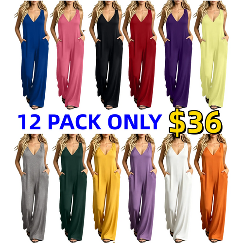 Plus-size women's V-neck jumpsuit featuring pockets and a casual strap design.