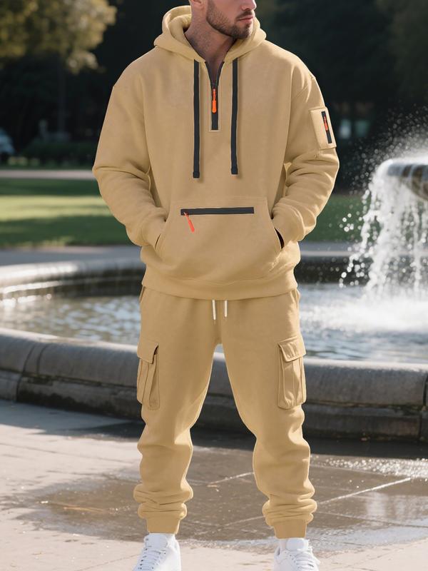Men's 2-Piece Hooded Tracksuit Set | Casual Cargo Jogger Sweatpants & Oversized Hoodie | Streetwear Outfit