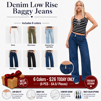 Denim Low Rise Baggy Jeans - Fitted Minimalist Trouser