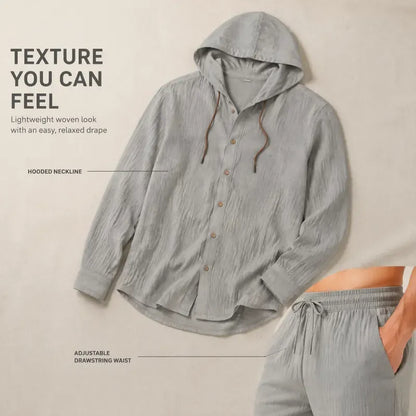 Men's Linen Hooded Two-Piece Set