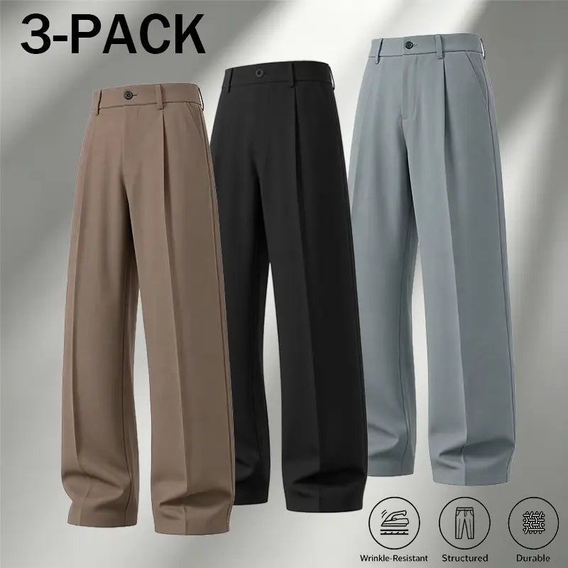 Men's Ice Silk Business Casual Pants, High Waist Pleated Slacks