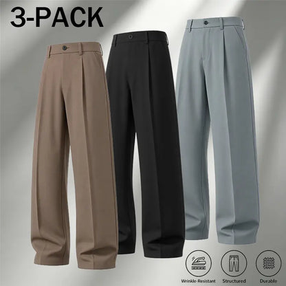 Men's Ice Silk Business Casual Pants, High Waist Pleated Slacks
