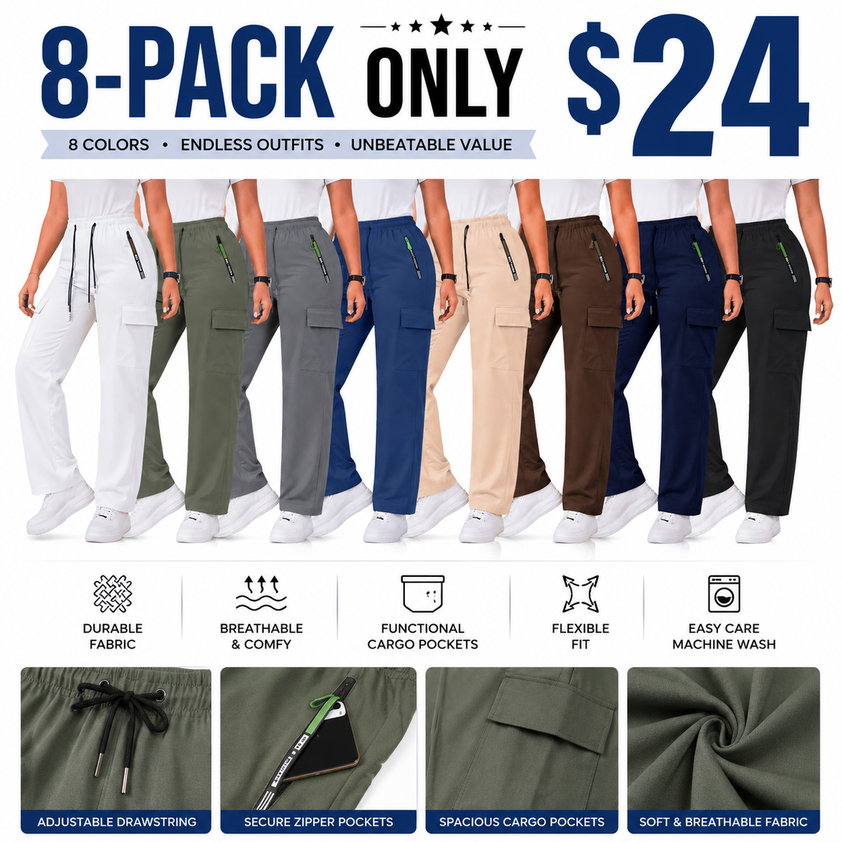 Women's Stretch Multi-Pocket Cargo Pants