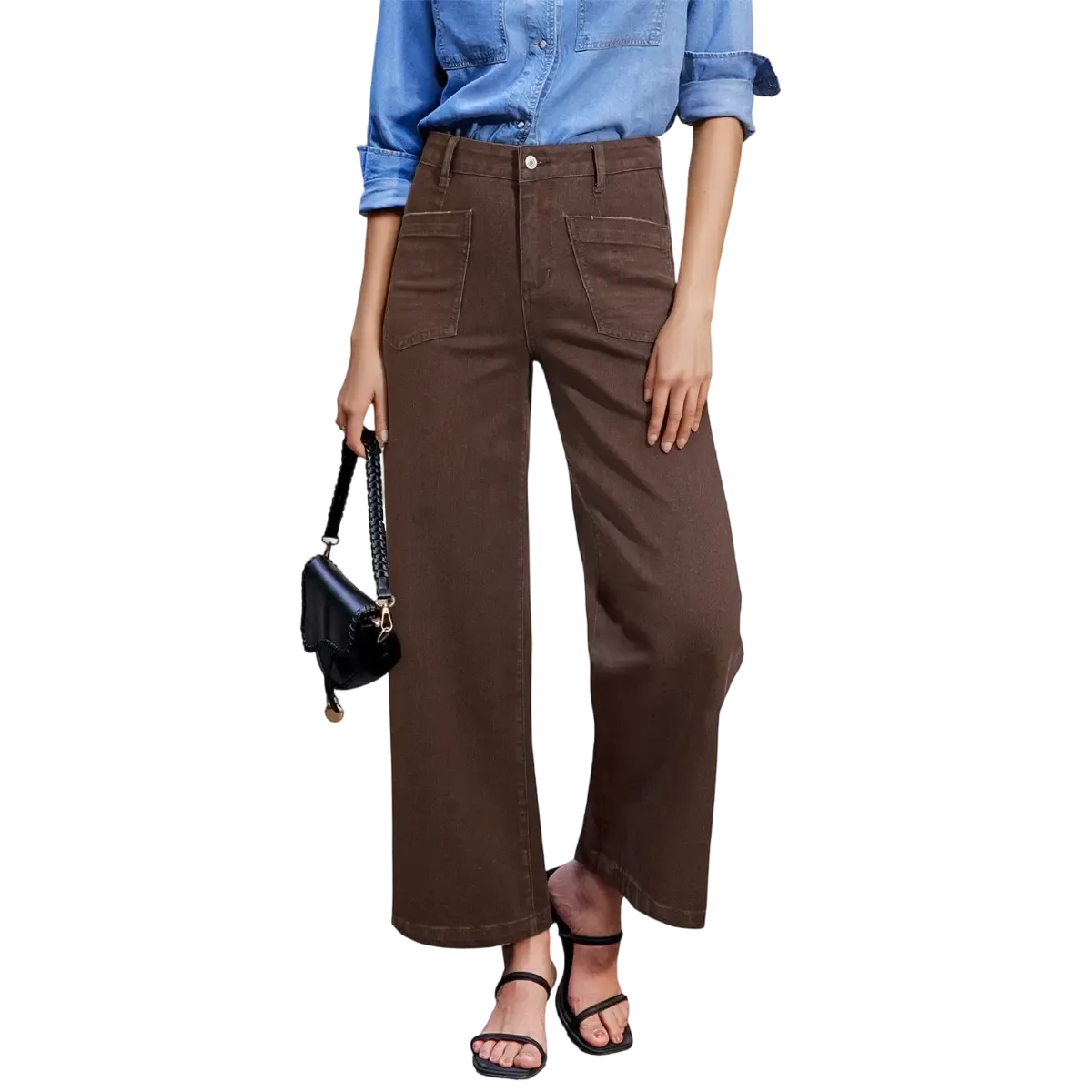 Women's wide leg high-waist stretch denim pants