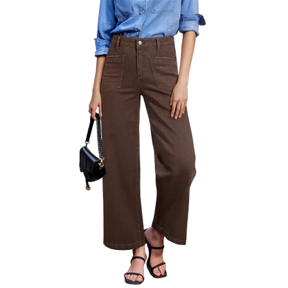 Women's wide leg high-waist stretch denim pants