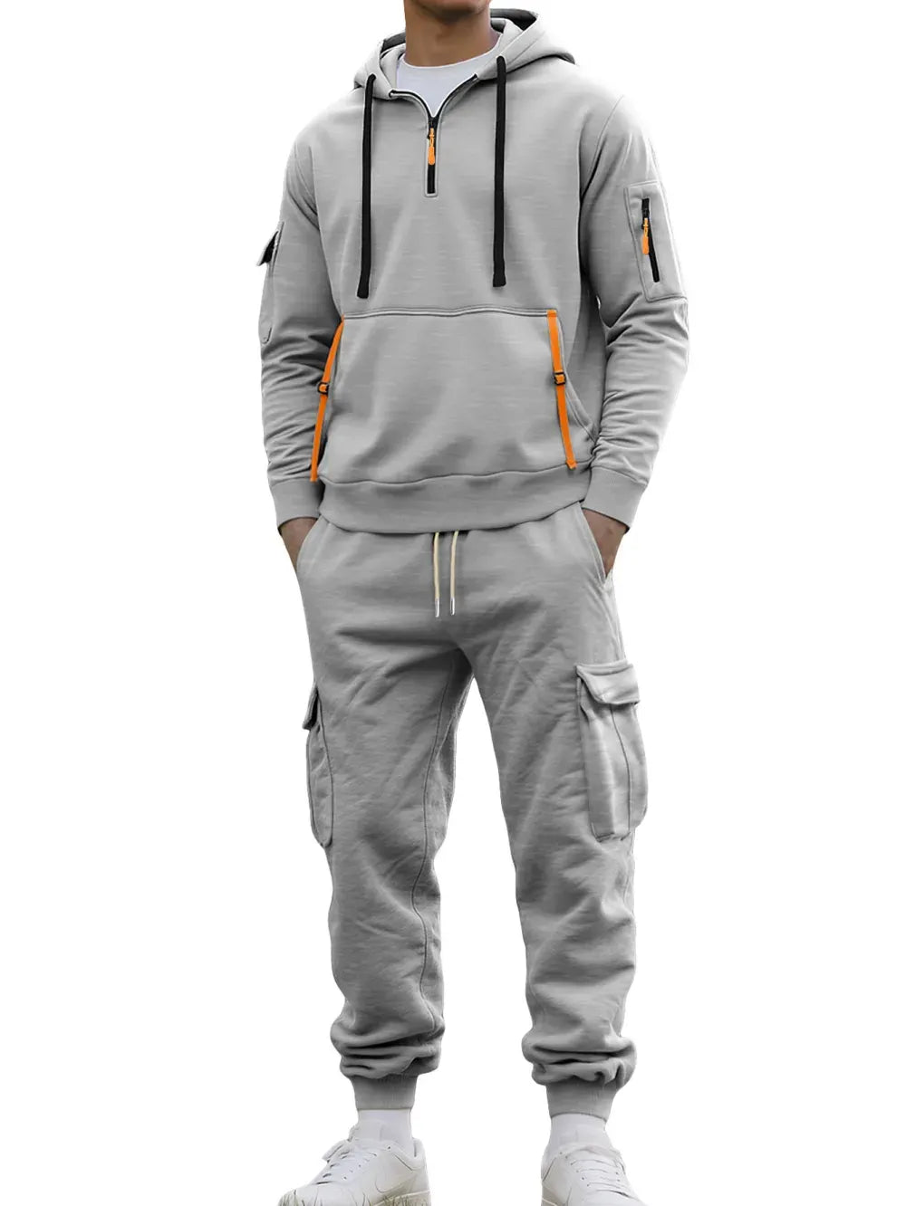 Men's autumn&winter hooded fashion sweatshirt with multiple pockets