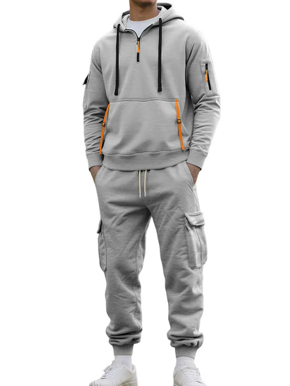Men's autumn&winter hooded fashion sweatshirt with multiple pockets