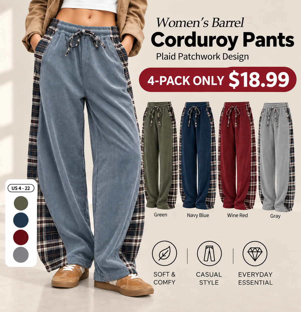 Women's Corduroy Barrel Pants🍂 FALL SPECIAL | 4 FOR ONLY $18.99! | BEST VALUE: 9 FOR ONLY $24.95