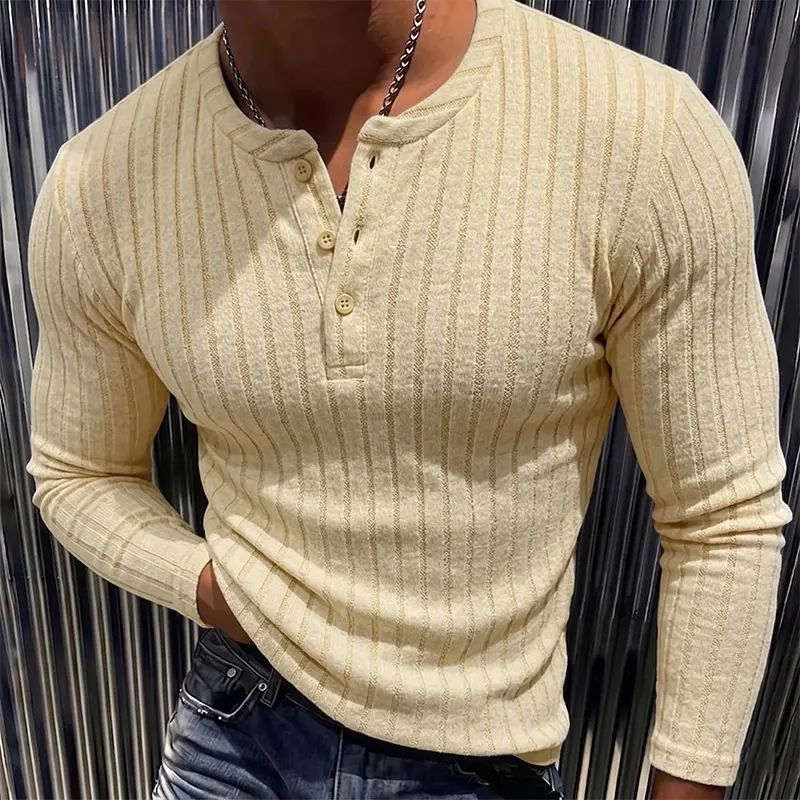 Men’s Ribbed Henley Long Sleeve Shirt