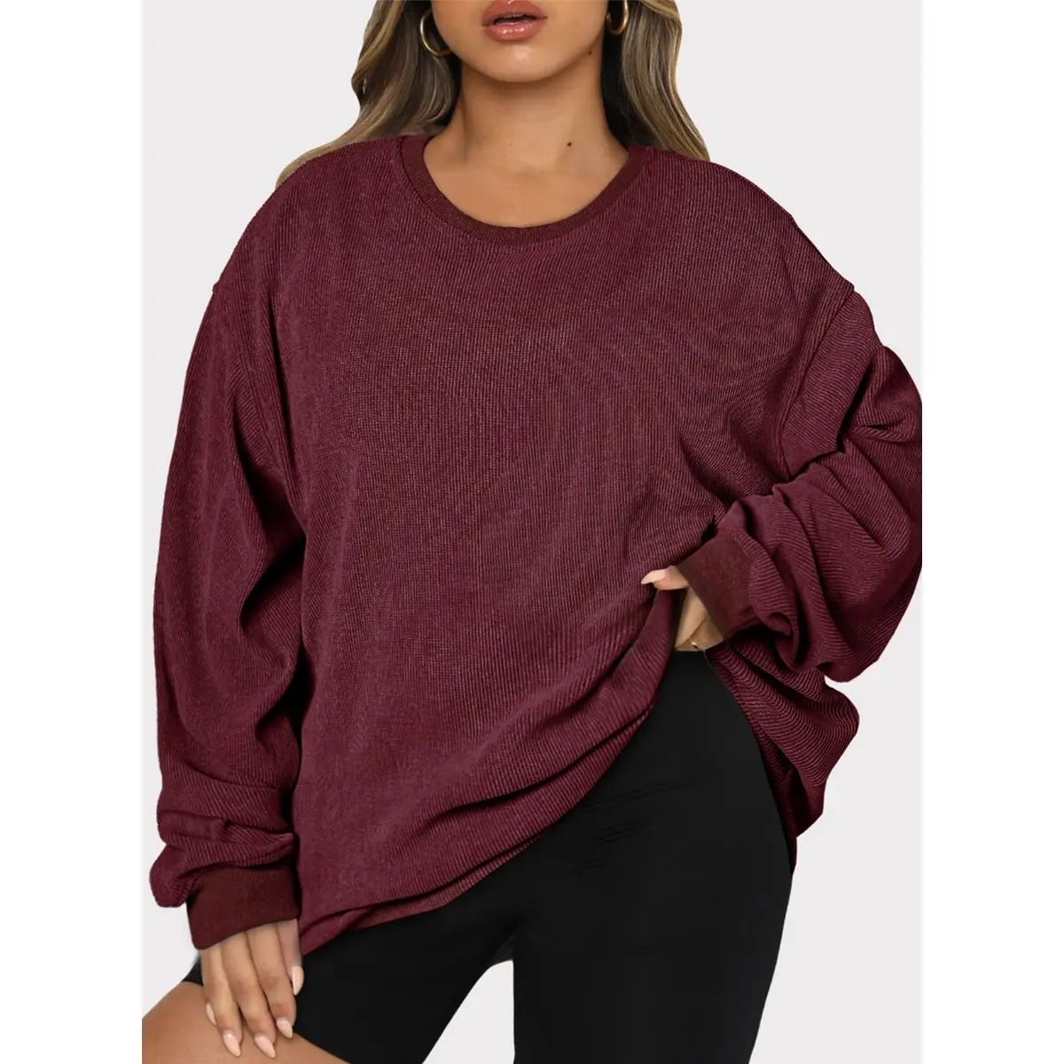 Women's Oversized Corduroy Sweatshirt, Casual Crewneck Long Sleeve Lightweight Pullover