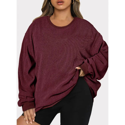 Women's Oversized Corduroy Sweatshirt, Casual Crewneck Long Sleeve Lightweight Pullover