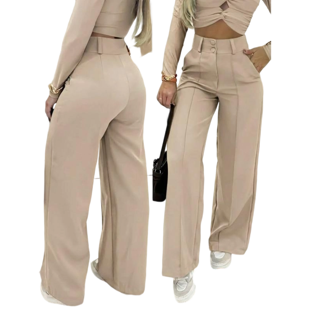 Women's Simple Wide-Leg Pants with Double Button Front, Versatile Commuter Essential Single Piece