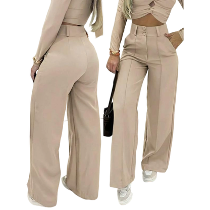 Women's Simple Wide-Leg Pants with Double Button Front, Versatile Commuter Essential Single Piece