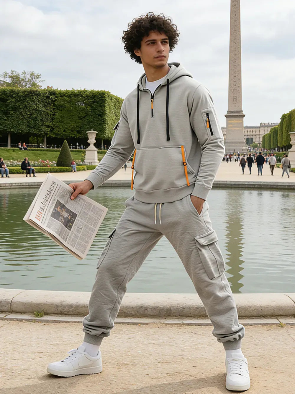Men's autumn&winter hooded fashion sweatshirt with multiple pockets