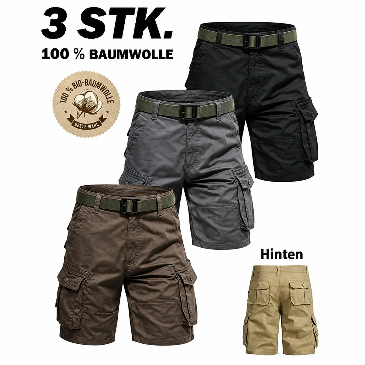 Leichte‑Cargo‑Shorts für Männer mit Gürtel und praktischen Taschen