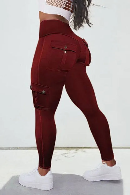 Solid Flap Pocket High Waist Sports Leggings