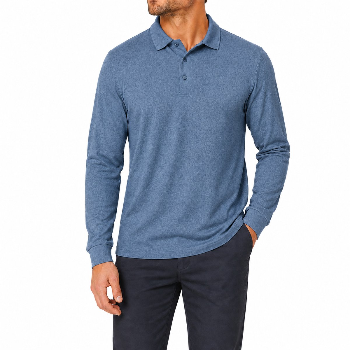 Men's Relaxed Textured Long Sleeve Polo Shirt