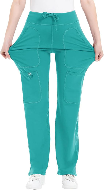 Women's Yoga Scrub Pants - 4-Way Stretch Work Pants with 5 Pockets