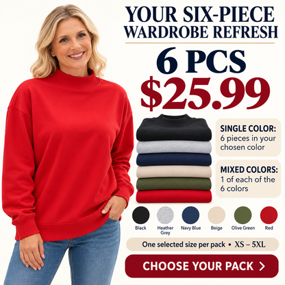 Unisex High-Neck Casual Sweatshirt | Relaxed Fit — 6-PACK ONLY $25.99