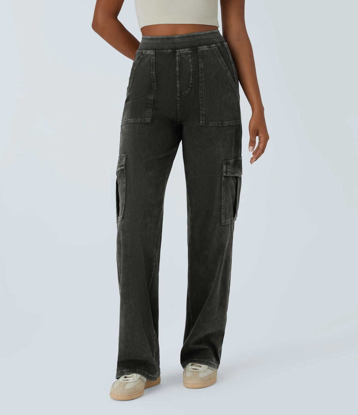 Mid Rise Multi Pockets Straight Leg Stretch Casual Cargo Jeans