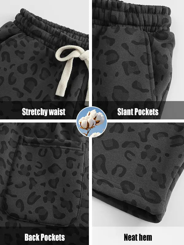 Men's leopard-print casual trousers with side pockets