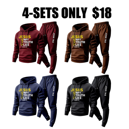 Men's Jesus Letter Printed Hoodie and Sweatpants Set