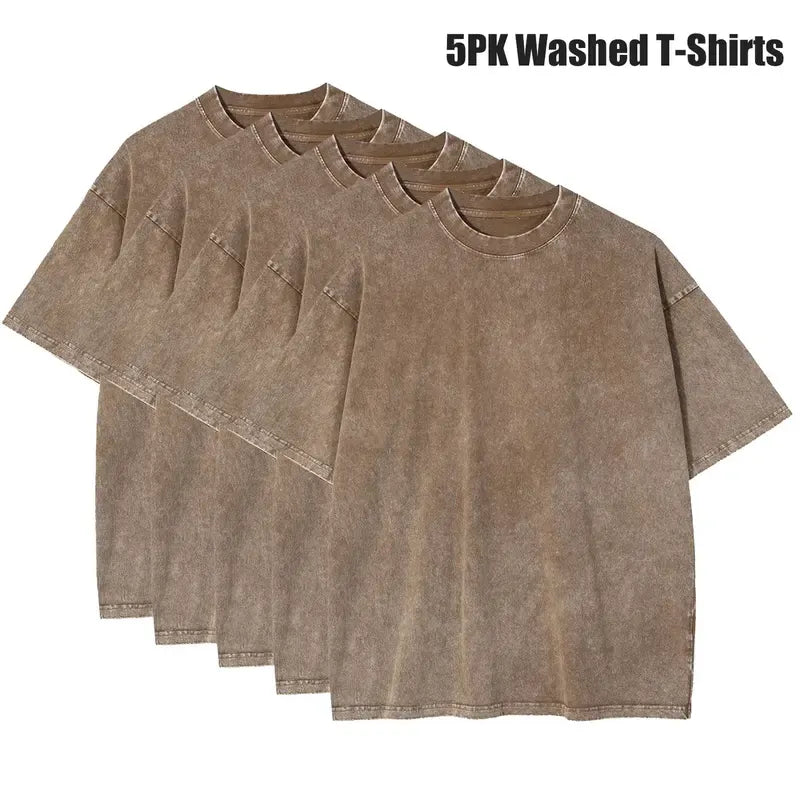 Men's 5-Pack Vintage Washed Heavyweight Gym T-Shirts – Baggy Acid Wash